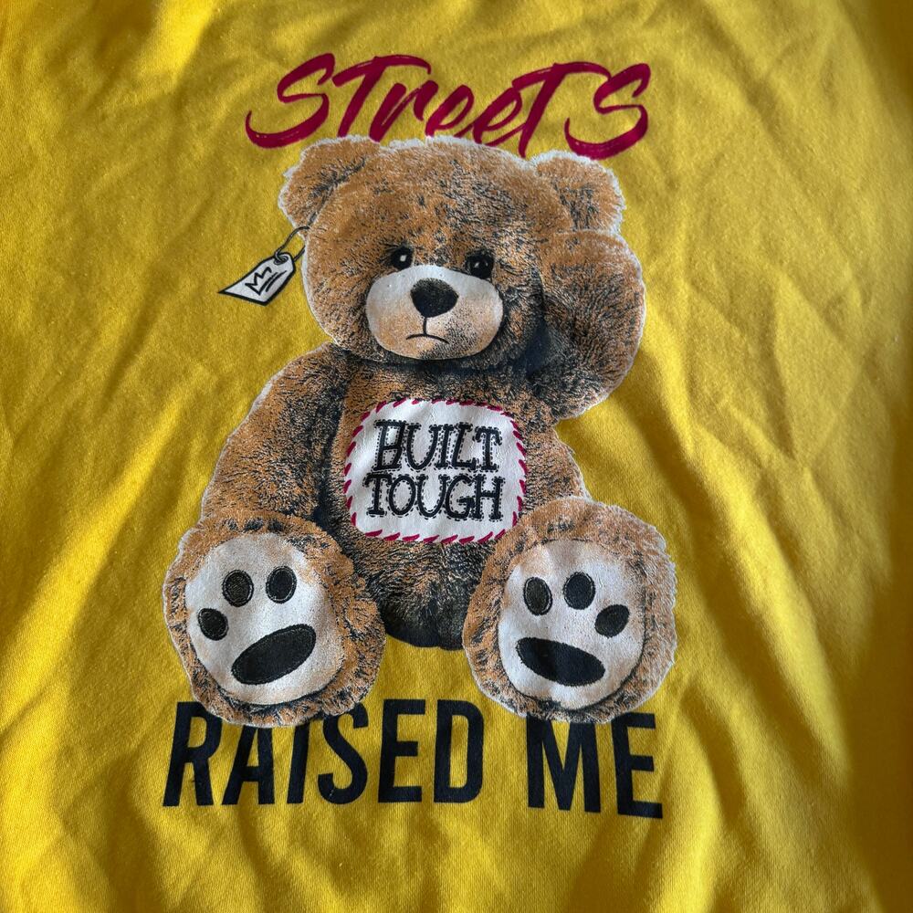 NWOT 3Forty Streets Raised Me Varsity Crewneck Yellow Knit Sweatshirt Mens L